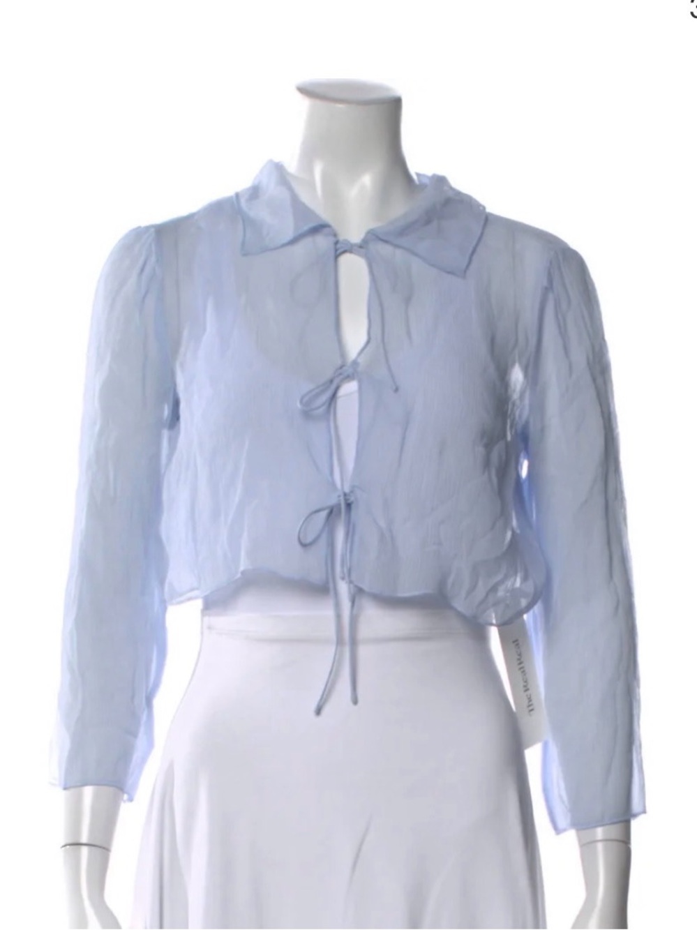 Maryam Nassir Zadeh x J. Crew Light Blue Sheer Tie-Front Silk-Chiffon Blouse - Picture 7 of 7